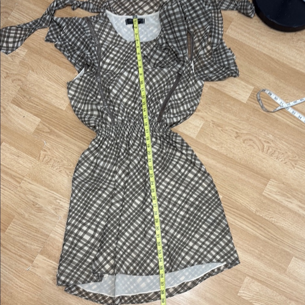Max Studio L Brown Cream Flutter Sleeve Tiered Sundress NWT - Picture 5 of 5